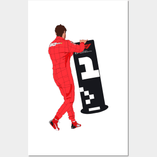 Ferrari driver Sebastian Vettel moves the #1 sign Posters and Art